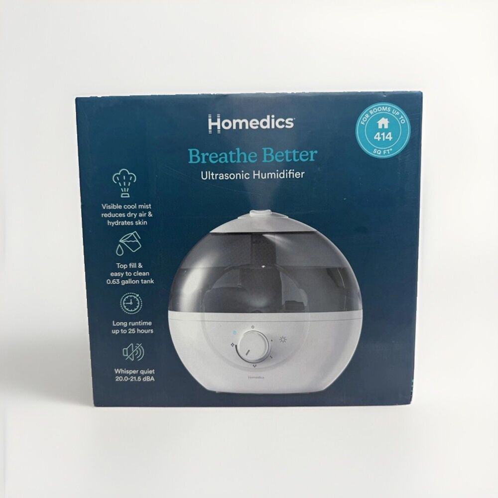 Brand New HoMedics Breathe Better Ultrasonic Humidifier 0.63 Gal Cool Mist